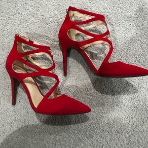 Size 9 Jessica Simpson Red Strappy Suede Heels